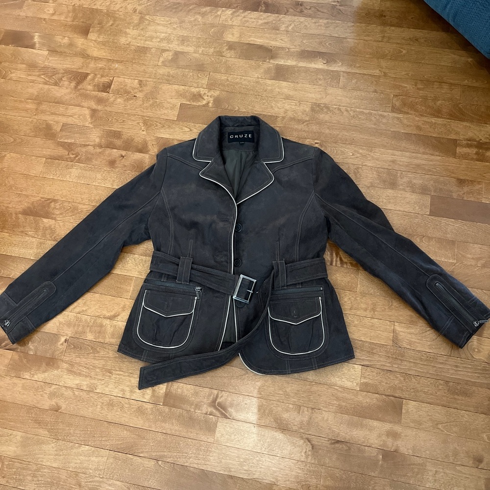 Women's Dark Brown Leather Jacket with Belt